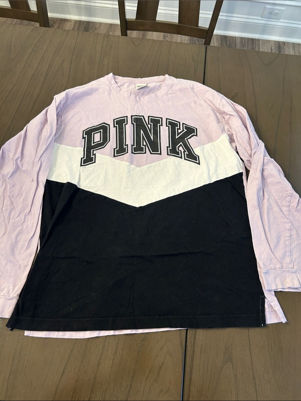 PINK Victoria's Secret Colorblock Long Sleeve Tee - Pink, White, Black
